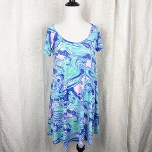 Tori Richard marbled A-line scoopneck dress short sleeve relaxed fit tropical